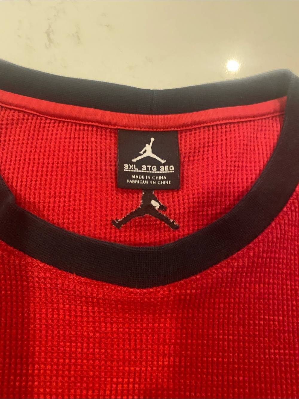 Jordan Red Waffle Knit Long Sleeve Top with Black Collar